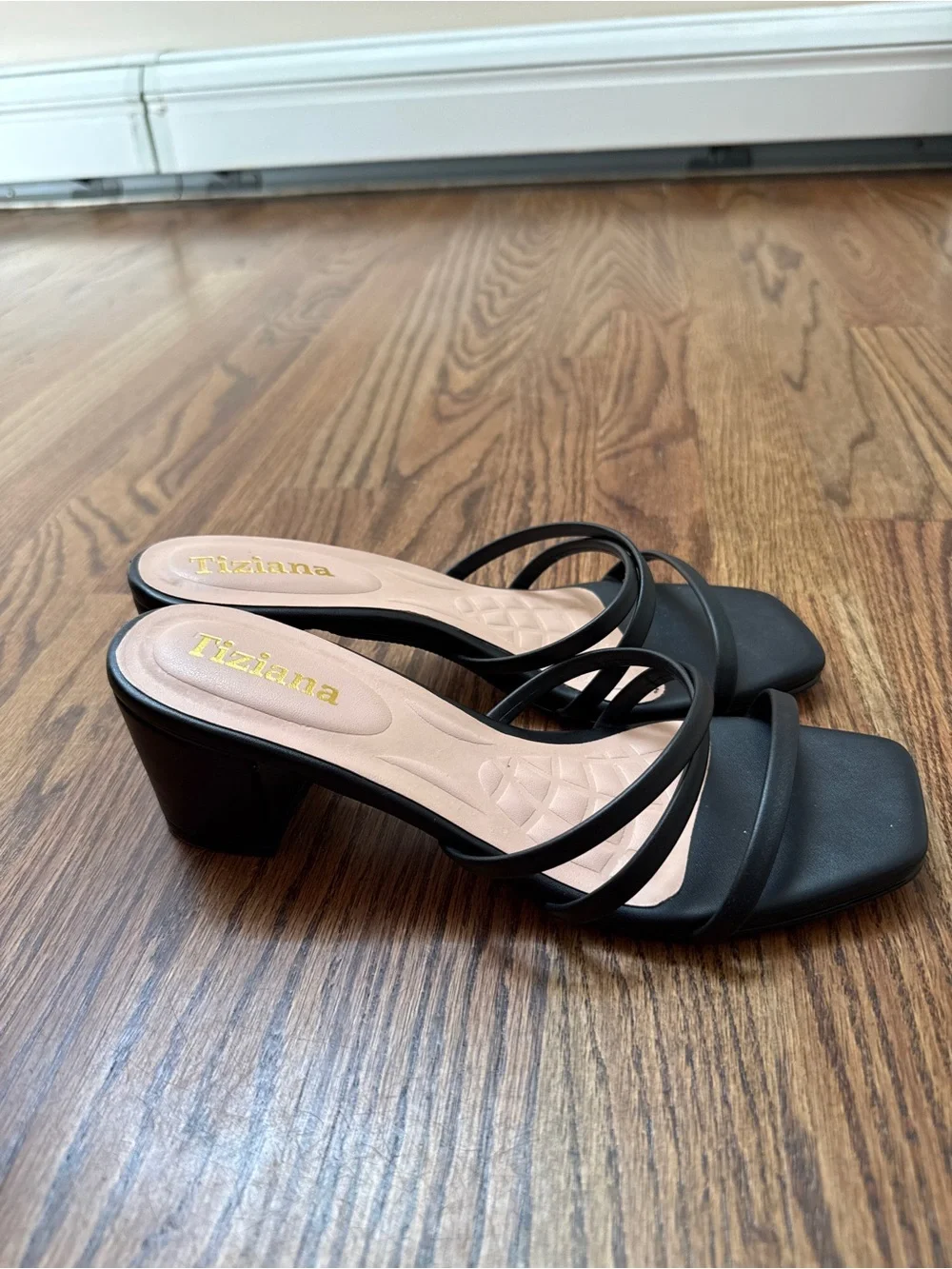 Black Strappy Slide Heels
